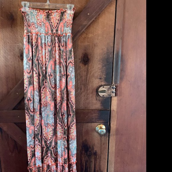 Orange Strapless Bandeau Maxi Psychedlic Paisley - Picture 2 of 5